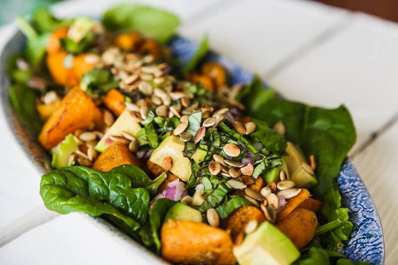 Spicy Roast Pumpkin, Baby Spinach and Avocado