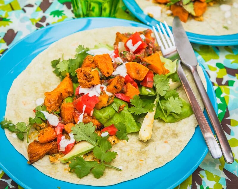Tangy Roast Sweet Potato and Pumpkin Wraps
