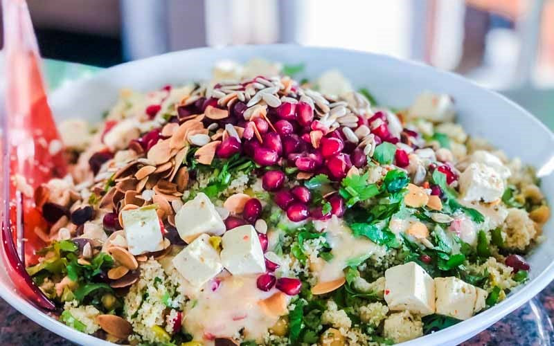 Rainbow Couscous with Tahini Citrus Dressing