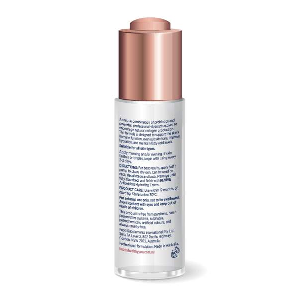 Back of 1 oz Bottle of Collagen Boosting Serum - Happy Healthy You