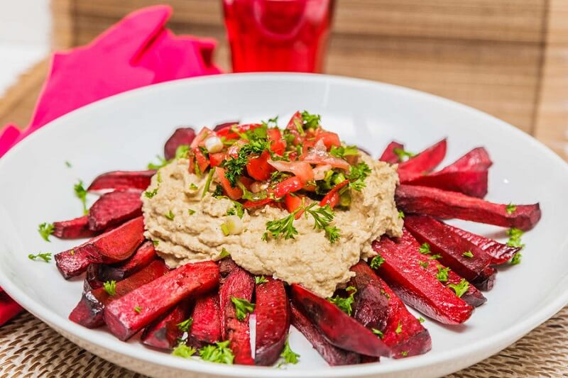 Beetroot Dippers and Hummus 