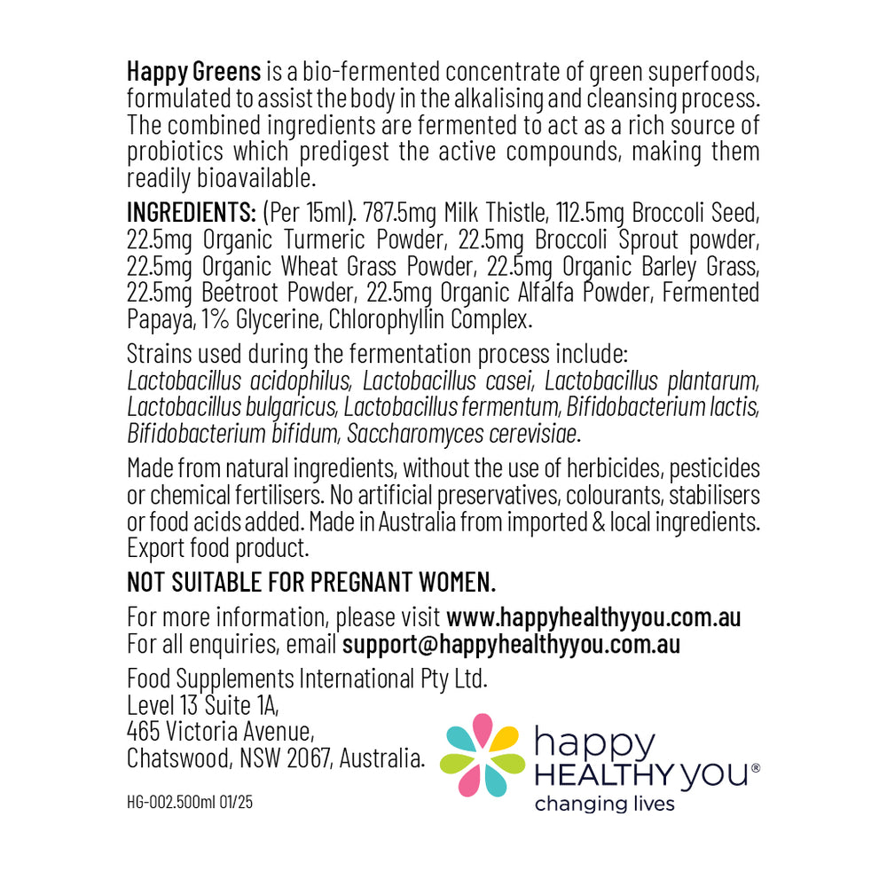 
                  
                    Liquid Probiotics and Green Food Supplements - Happy Greens
                  
                
