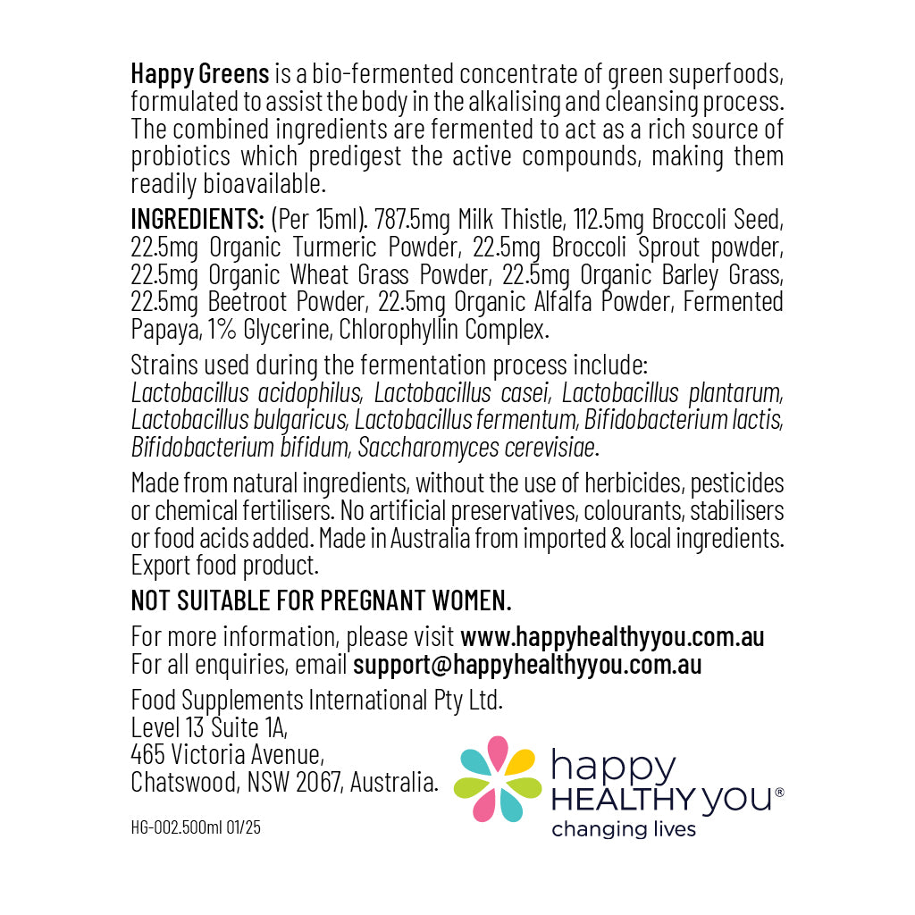 
                  
                    Liquid Probiotics and Green Food Supplements - Happy Greens
                  
                
