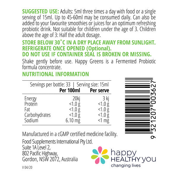 
                  
                    Happy Greens 500ml Suggested Uses & Nutritional Information | Happy Healthy You
                  
                