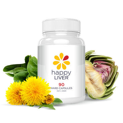 90 Count Bottle of Liver Tablets Surrounded by Flowers - Happy Healthy You